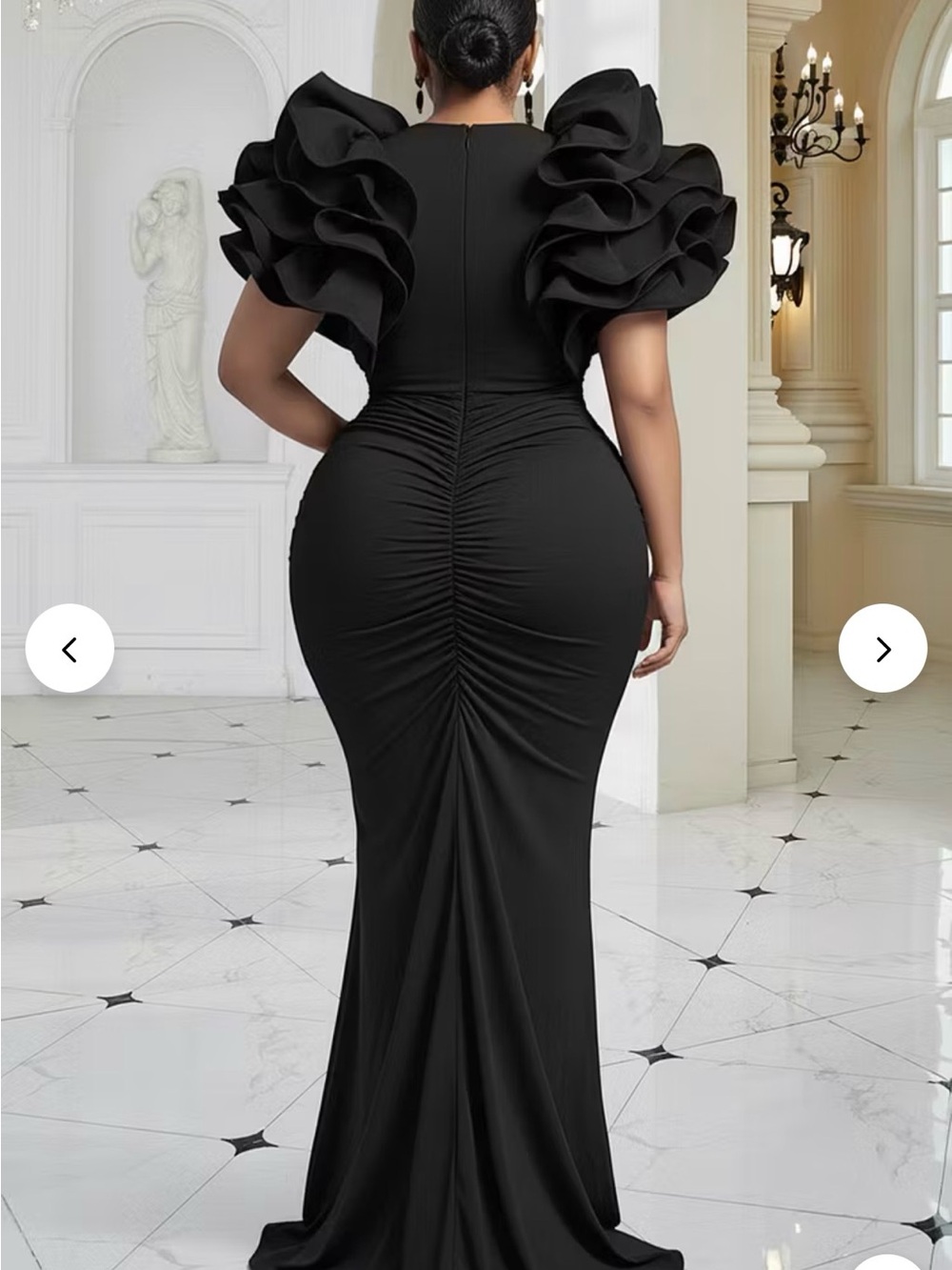 Elegant Black Ruched Evening Gown - Women Dresses - Picture 2 of 8